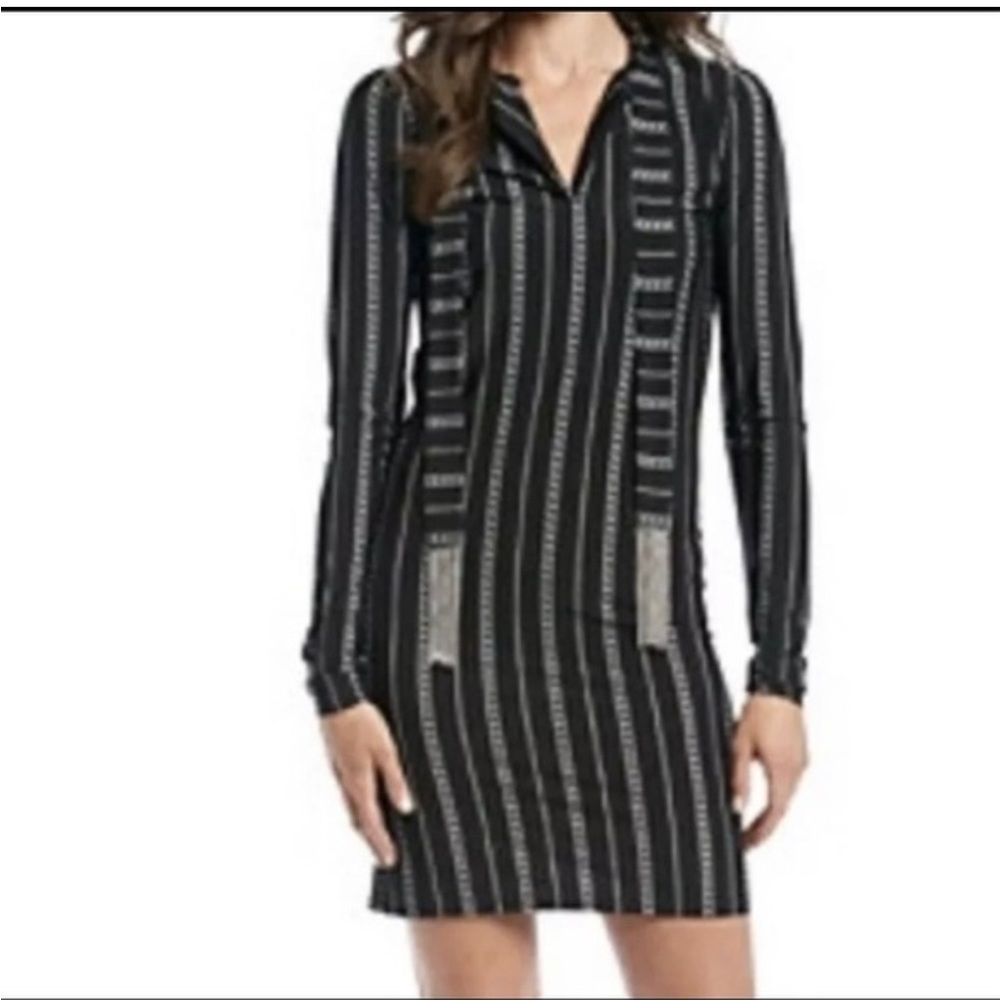 Michael Michael Kors Woman’s Black Midi Dress With Gray Chainlink Print. Size XS